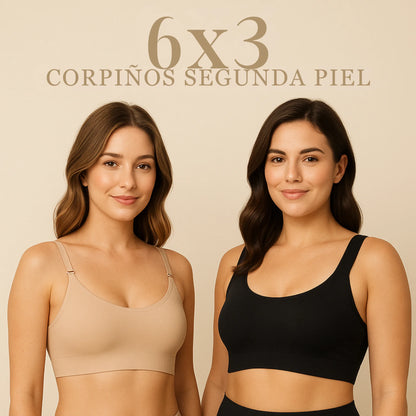 6x3 Corpiños Segunda Piel | 3 Breteles Finos + 3 Gruesos, Máximo Sostén
